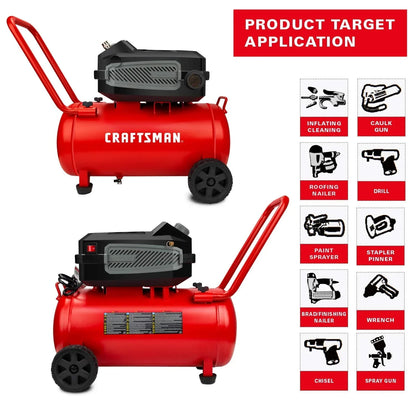 Hard Air Compressor, 10 Gallon 1.8 HP 175 PSI, 4.0CFM 90PSI, Oil Free And Maintenance Free, Portable With Large Wheels, CMXECXA0201041