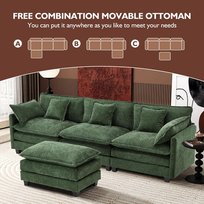 111.4 In. L-Shaped Modern Sofa Modular Cloud Sofa Ottoman 4-Seater Chenille Deep Seat Sofa