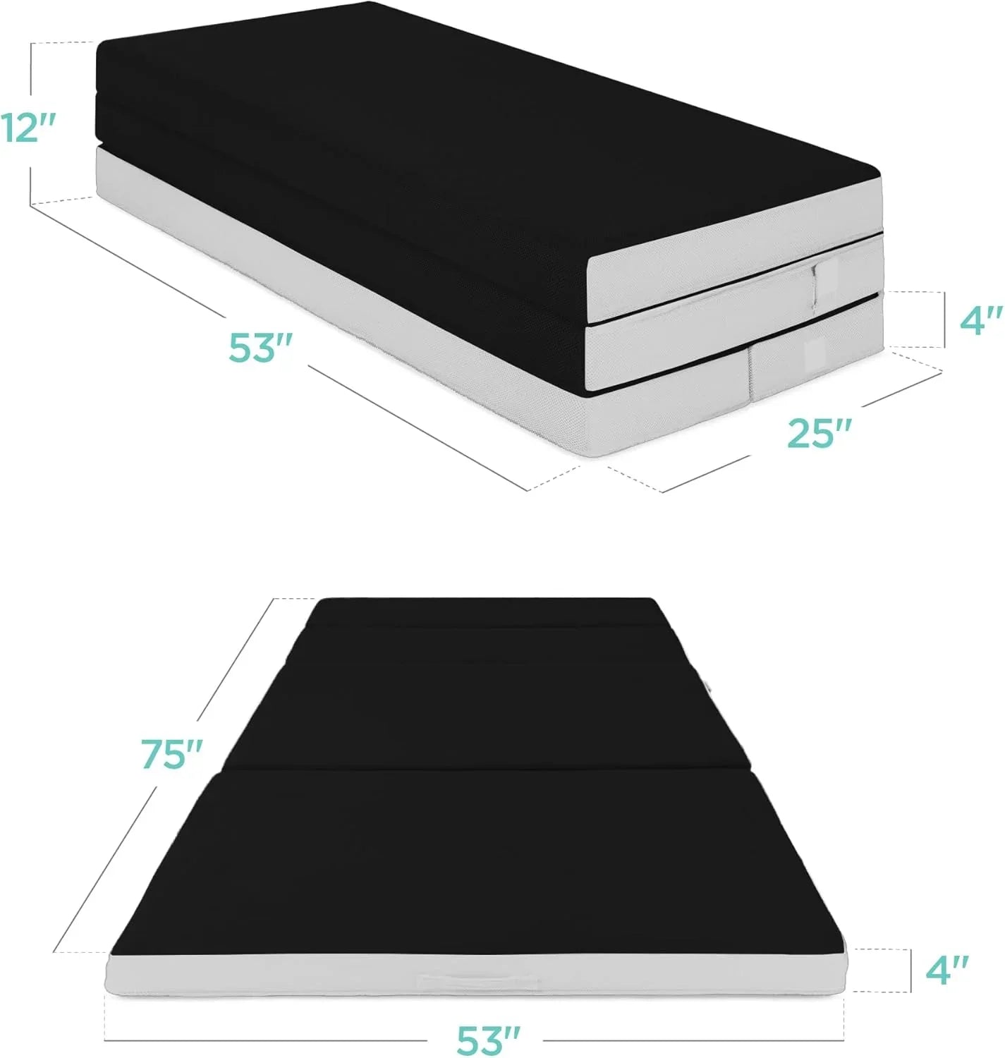 Best Choice Products 4 In. Portable Queen-Size Mattress, Tri-Fold Mattress For Camping, Guest, Toddler, Foam Plush w/Carry Case- Grey