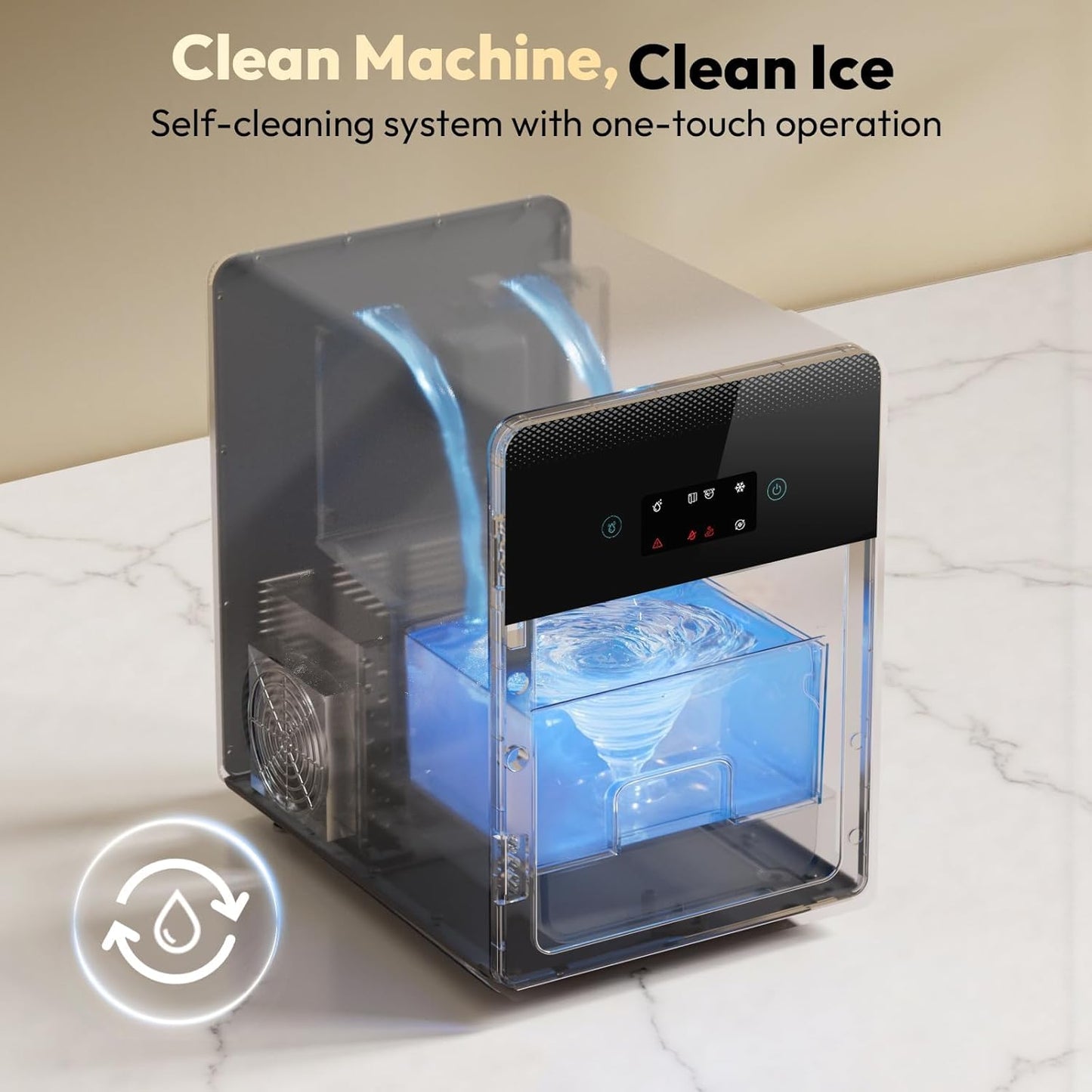 Clear Ice Ball Maker 2 In. 4 Spheres 144/Day LCD Self-Cleaning