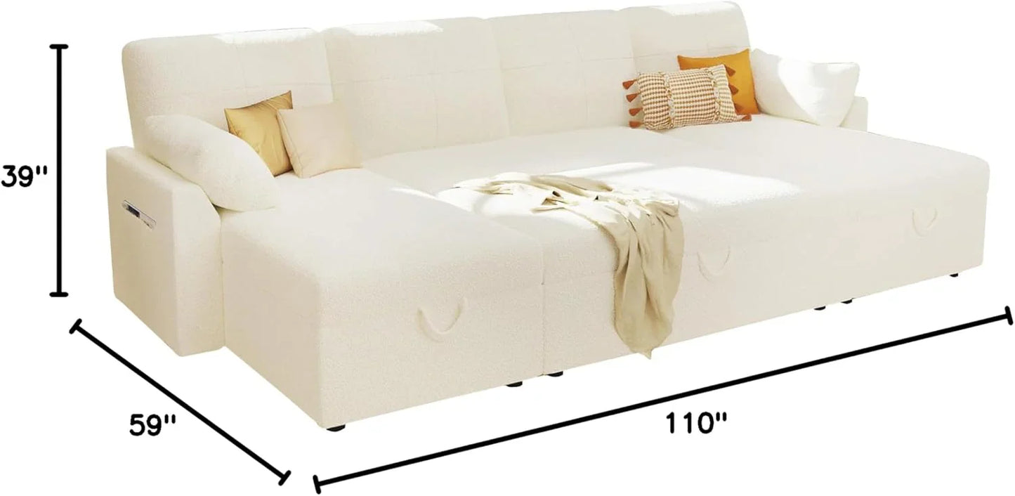 VanAcc Sofa Bed, Sleeper Sofa With Storage Chaise 2-in-1 Pull Out Couch Living Room
