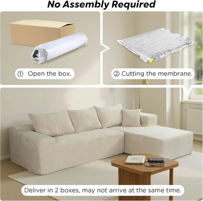 Cloud Sectional Couch With L-Shape Chaise, Modern Modular Sofa With Deep Seat, Upholstered Couches For Living Room Bedroom, No Assembly Required