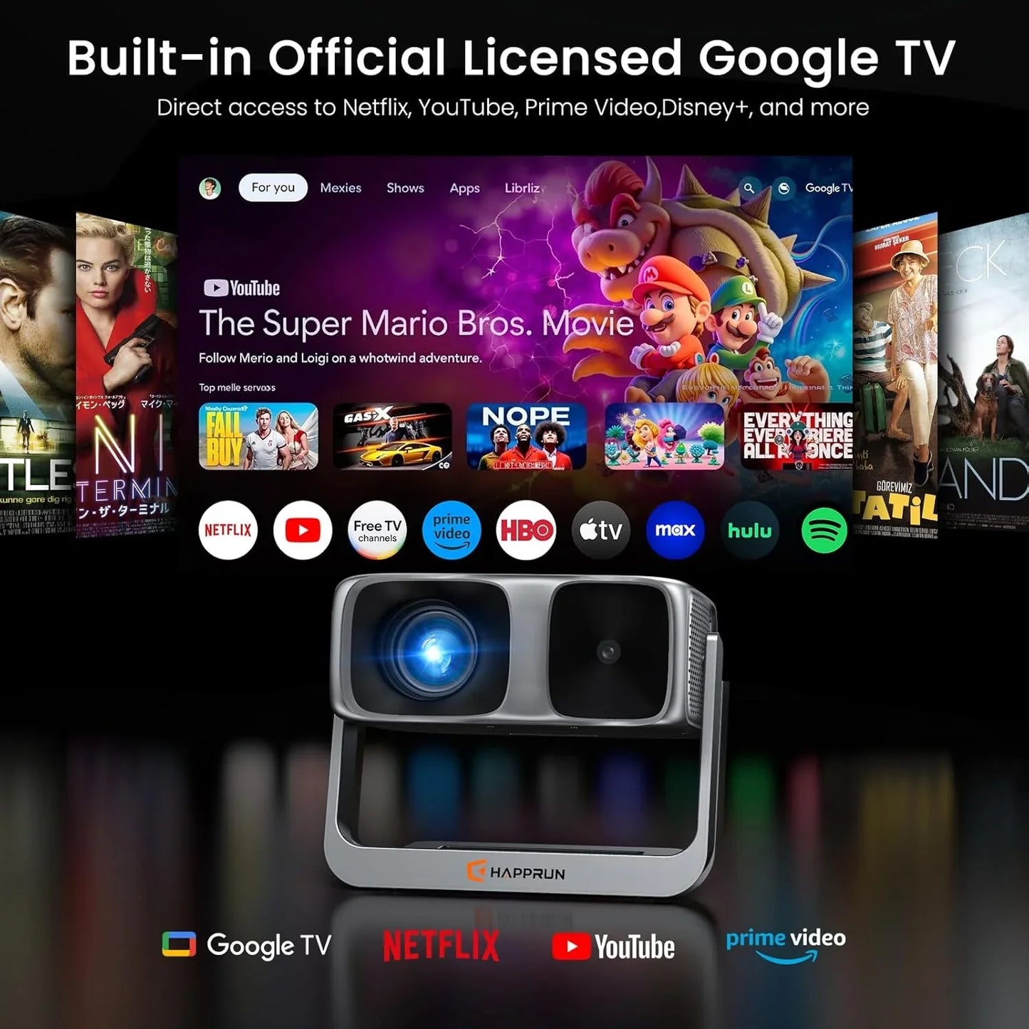2000 Ansi Official Licensed Google TV Outdoor Projector 4K Decoding, Smart Projector