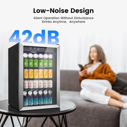 Beverage Refrigerator Cooler- 126 Can Mini Fridge Glass Door For Drinks Soda Beer Wine- Small Refrigerator For Office Bedroom Home Bar