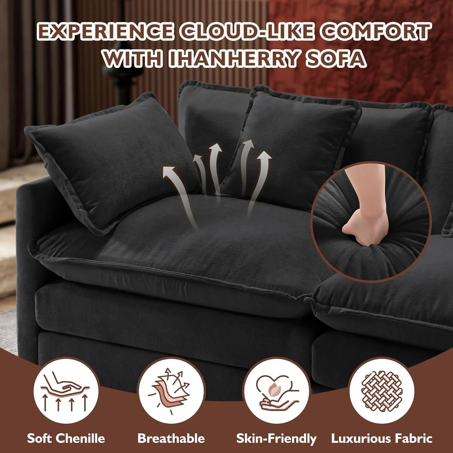 111.4 In. L-Shaped Modern Sofa Modular Cloud Sofa Ottoman 4-Seater Chenille Deep Seat Sofa