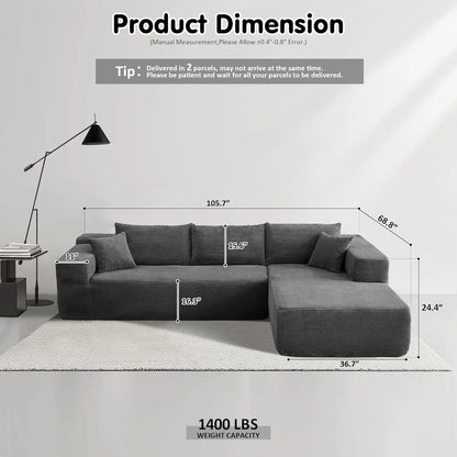 Ovios 104 In. Cloud Sectional Couch With L-Shape Chaise, Modern Modular Sofa With Deep Seat, Upholstered Couches For Living Room Bedroom