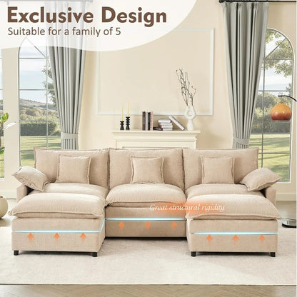 108 In. U Shape Sofa Sectional Sofa Comfortable Cloud Sofa With Removable Footstool