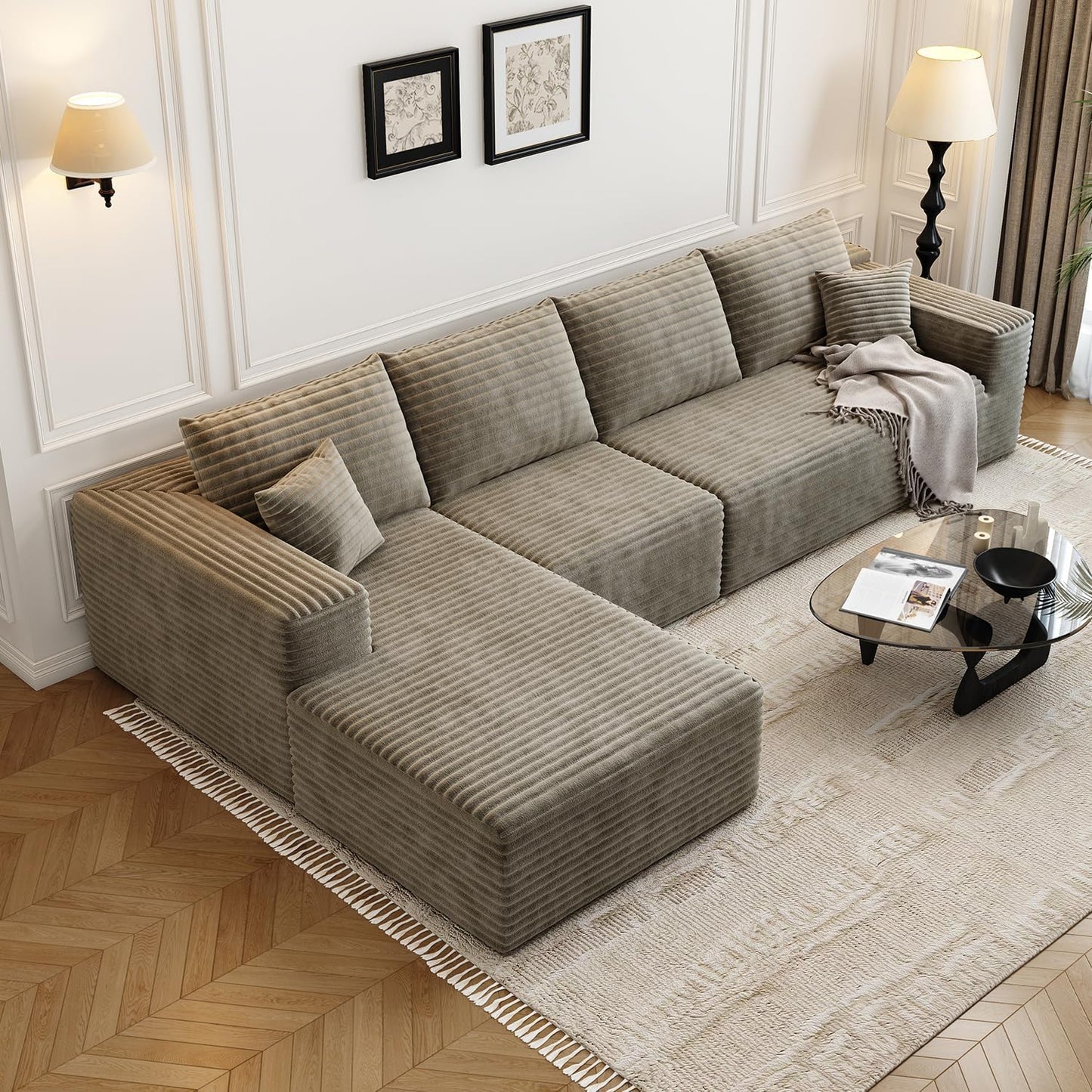 107.5 In. Cloud Modular Sectional Sofa Couch With L-Shape Chaise, Modern Minimalist Upholstered Couches For Living Room Bedroom