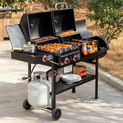 2-Burner Gas And Charcoal Combo Grill With Smoker And Side Burner, 34,000 BTU, 1020 Sq. In., Black