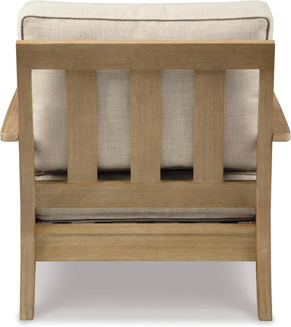 Signature Design By Ashley Clare View Coastal Outdoor Patio Eucalyptus Sofa With Cushions, Beige