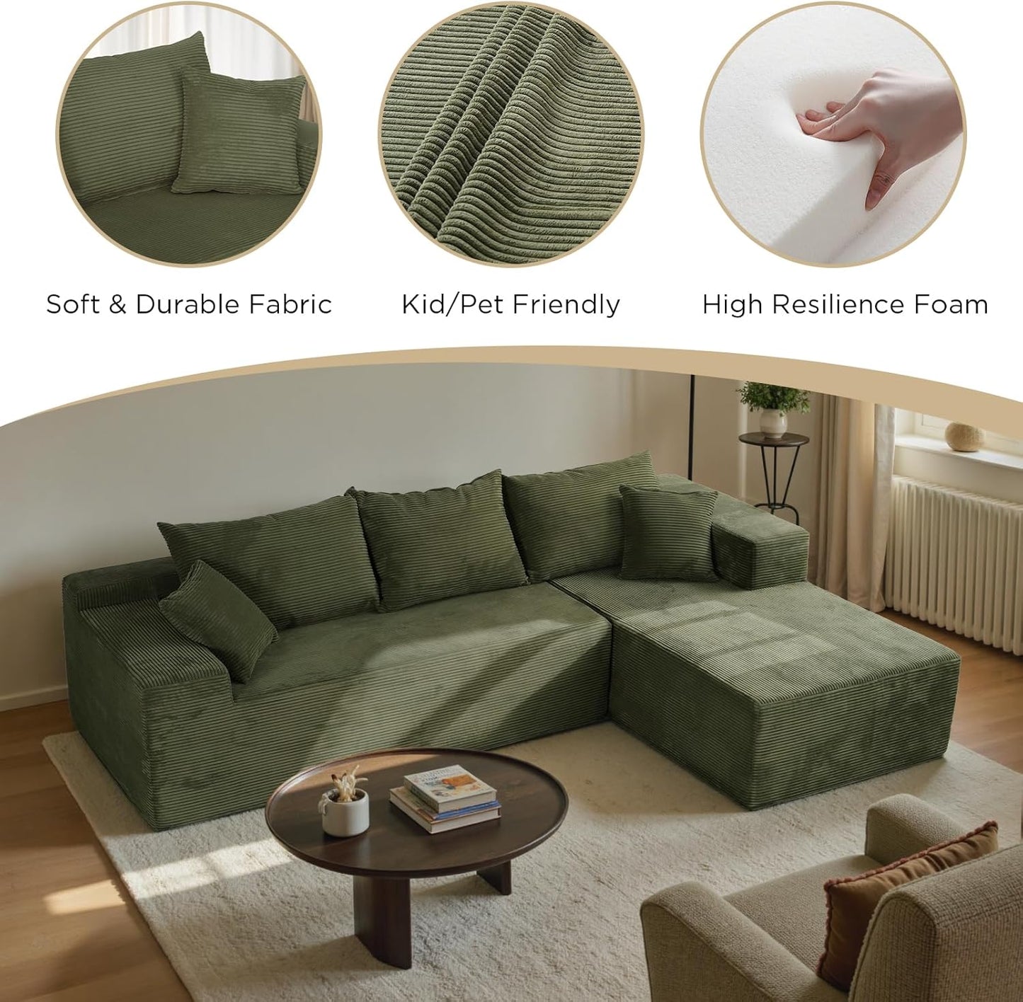 Cloud Sectional Couch With L-Shape Chaise, Modern Modular Sofa With Deep Seat, Upholstered Couches For Living Room Bedroom, No Assembly Required