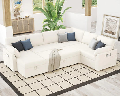 VanAcc Sofa Bed, Sleeper Sofa With Storage Chaise 2-in-1 Pull Out Couch Living Room
