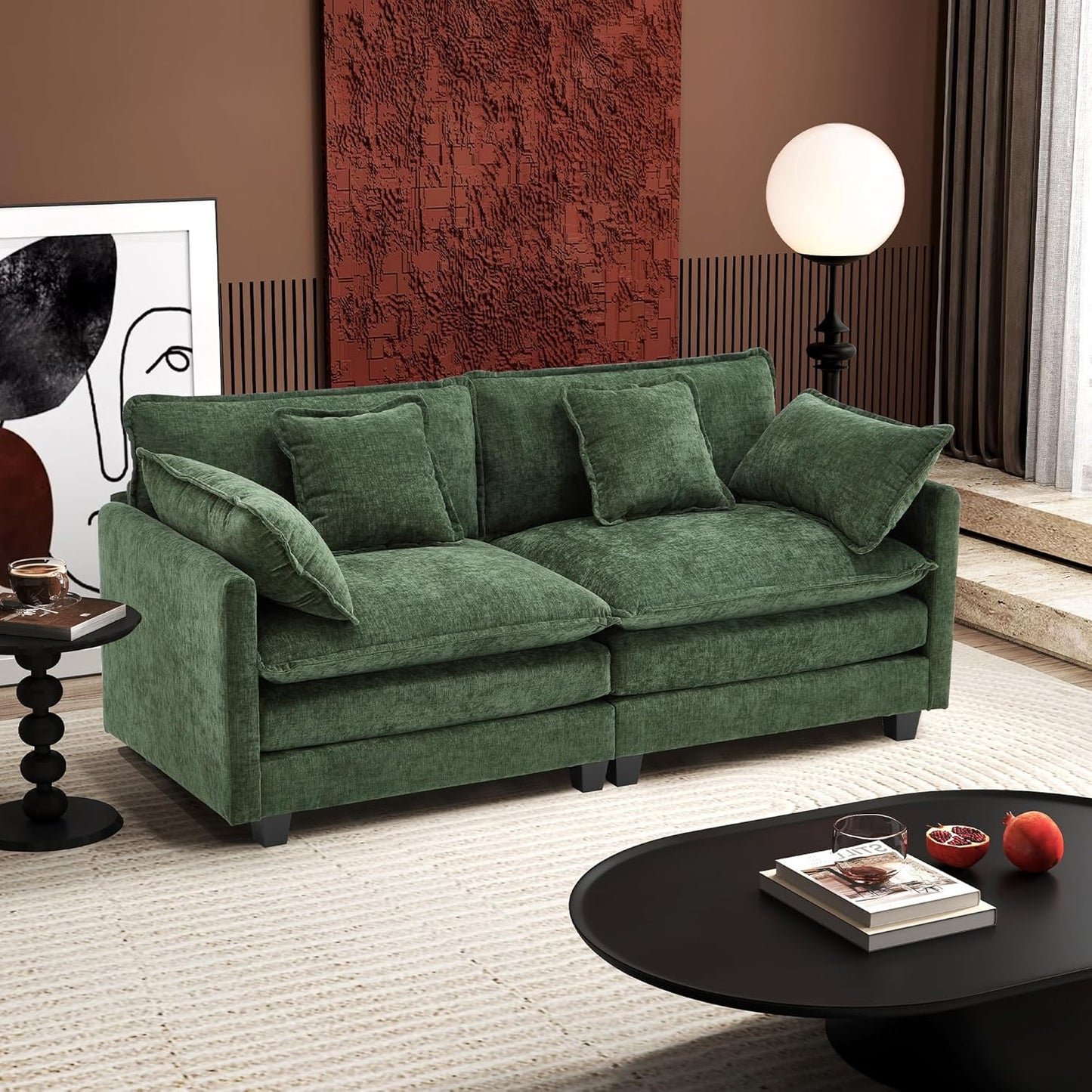 111.4 In. L-Shaped Modern Sofa Modular Cloud Sofa Ottoman 4-Seater Chenille Deep Seat Sofa