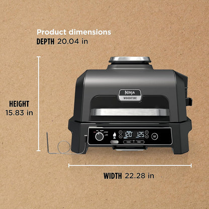 7-in-1 Grill And Smoker With Thermometer, Air Fryer, Bbq, Bake, Roast, Broil- Portable Electric Outdoor Grill, Grey