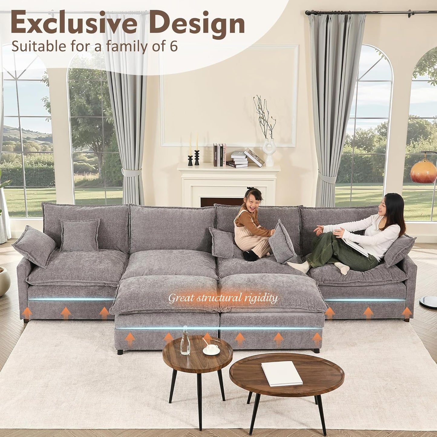 108 In. U Shape Sofa Sectional Sofa Comfortable Cloud Sofa With Removable Footstool