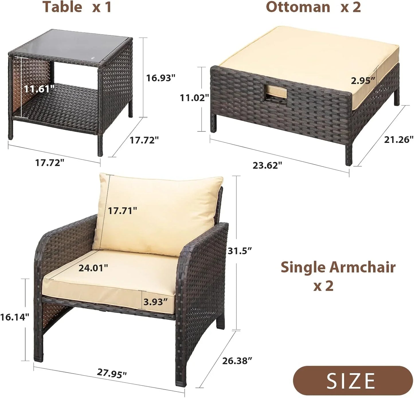 Leveleve Balcony Furniture 5 Piece Patio Conversation Set