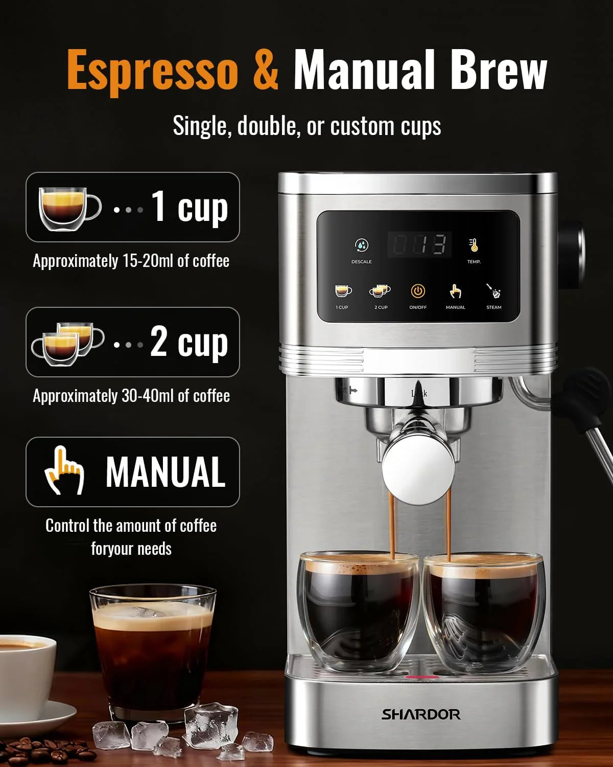 Shardor Espresso Machine 20 Bar, Professional Espresso Machine With Milk Frother And Touchscreen