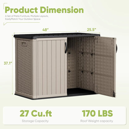 Devoko Outdoor Storage Cabinet 26 Cu. Ft. With Lockable Doors, Horizontal Storage Shed Waterproof Patio Tools Storage Box For Sofa Cushions