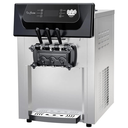 2200W Commercial Ice Cream Machine, 3 Flavor Soft Serve Ice Cream Machine, 5.3-7.4 Gal/Hr, With LCD Touch Screen, Automatic Cleaning