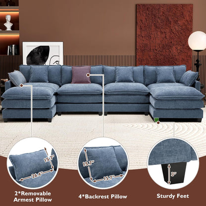 Ihanherry 146 In. U-Shaped Modern Sofa Modular Sectional Cloud Couch With 2 Ottoman
