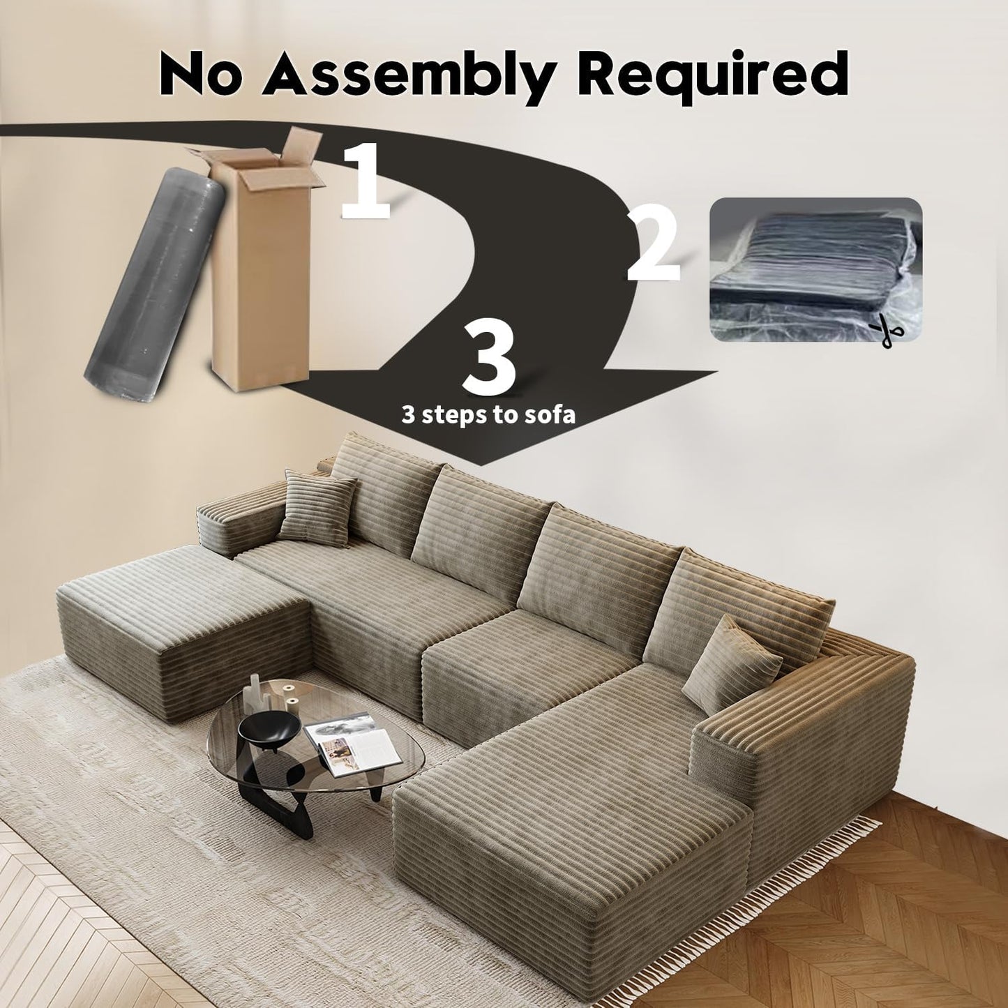 107.5 In. Cloud Modular Sectional Sofa Couch With L-Shape Chaise, Modern Minimalist Upholstered Couches For Living Room Bedroom