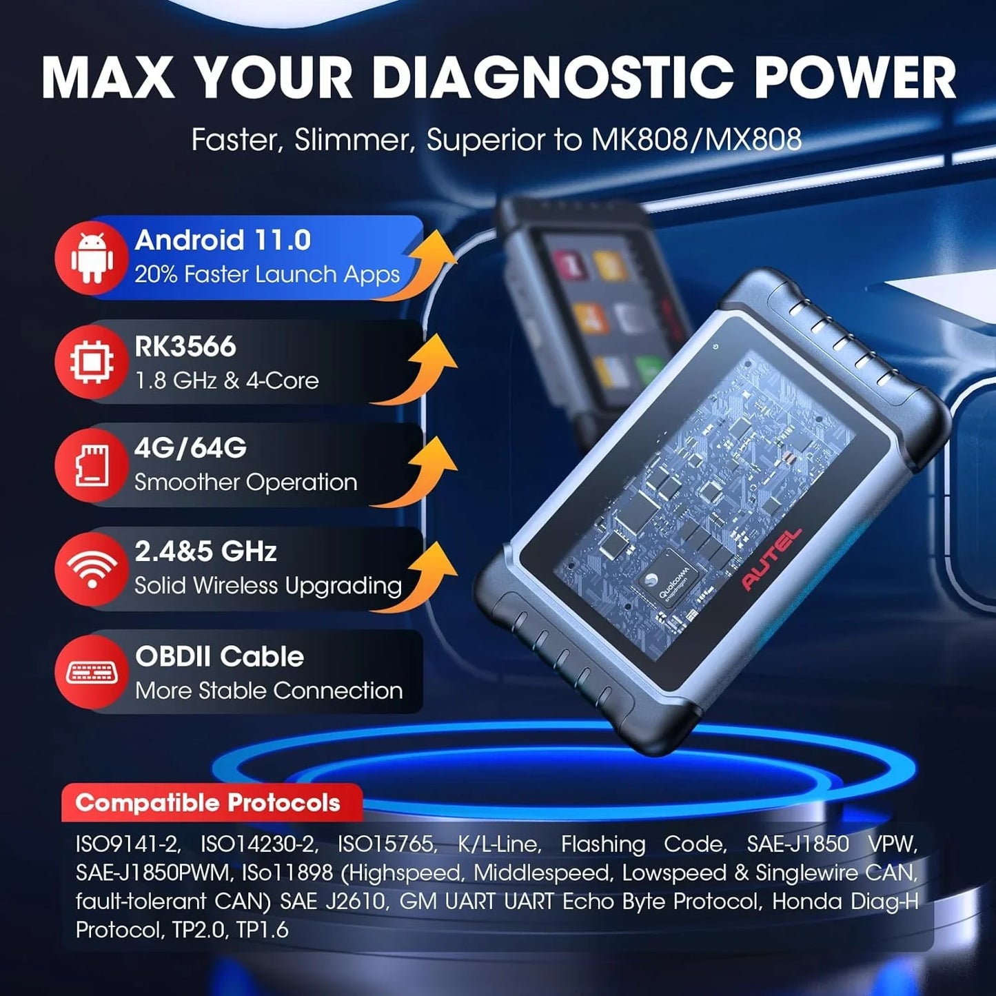 Bidirectional Tool As MK808BT Pro MX808S M808Z, Function As MaxiCheck MX900, Active Test, All System Diagnose, Injector Coding