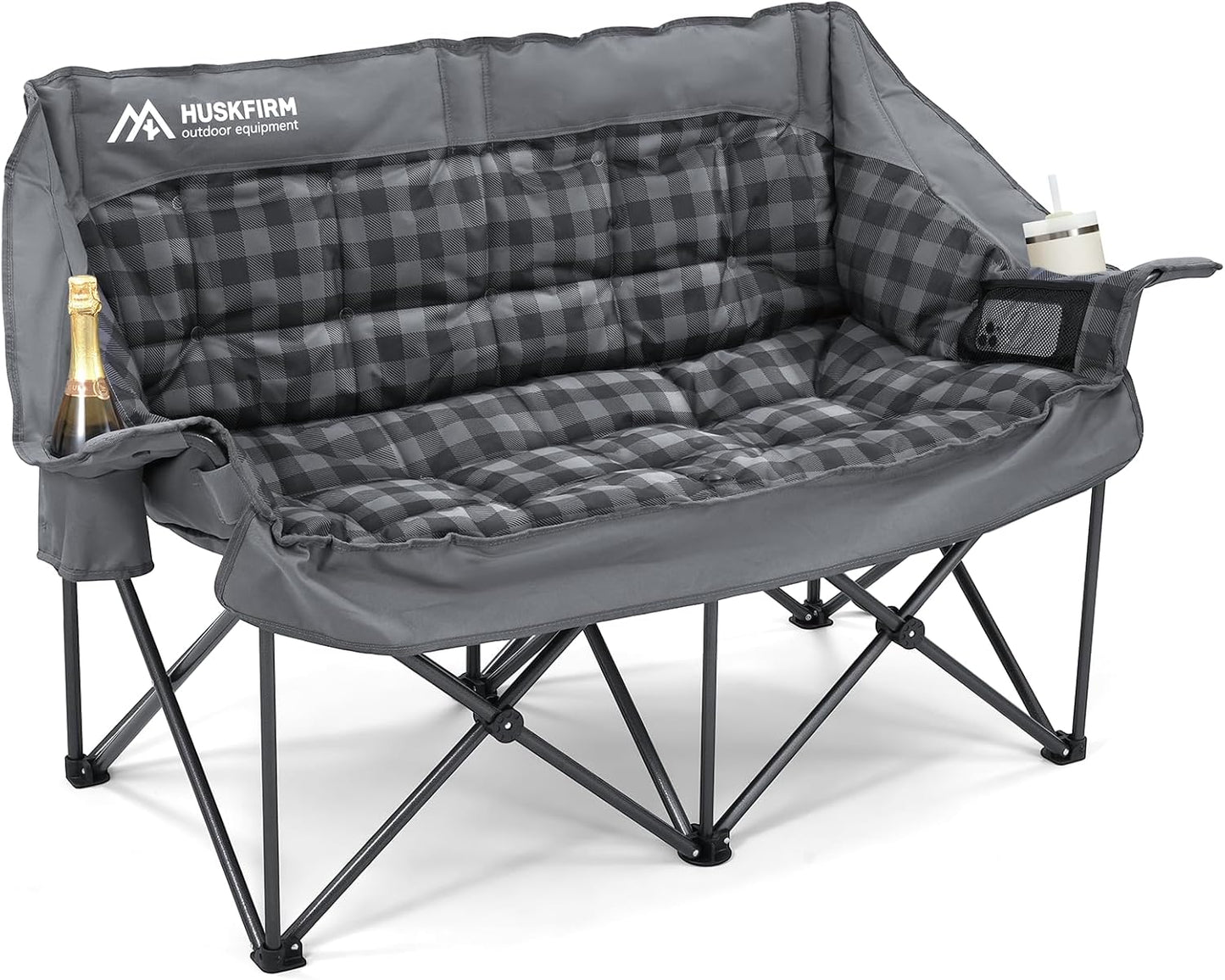Double Camping Chairs Padded Loveseat Chair For 2 Person- Heavy Duty Oversized Camping Couch For Adults Outdoor Lawn Beach- Portable Folding