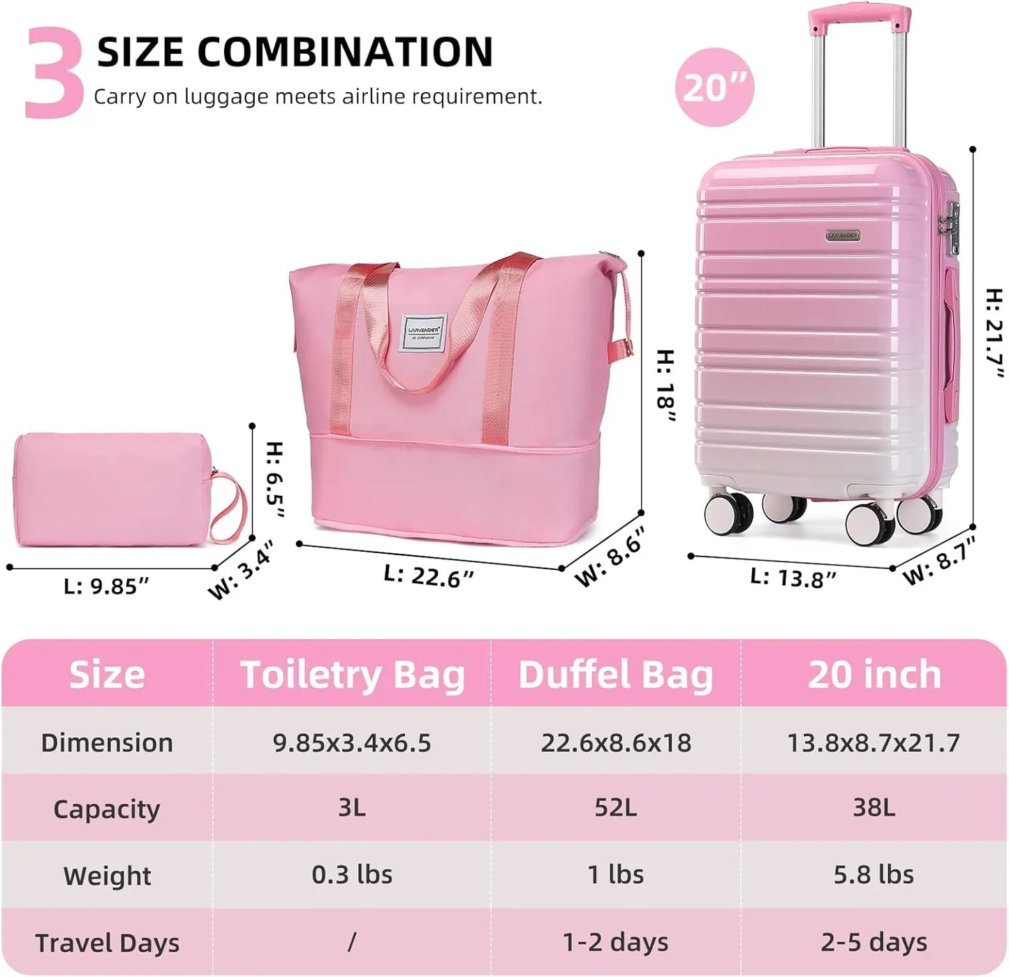 6-piece Luggage Set, Expandable Hardshell Suitcase Set With Spinner Wheels, Lightweight Rolling Luggage Set