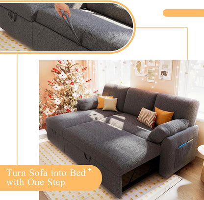 VanAcc Sofa Bed, Sleeper Sofa With Storage Chaise 2-in-1 Pull Out Couch Living Room