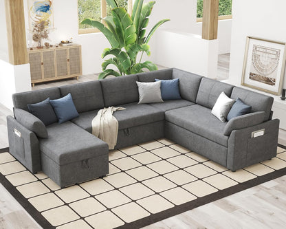 VanAcc Sofa Bed, Sleeper Sofa With Storage Chaise 2-in-1 Pull Out Couch Living Room