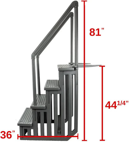 Select Anti-Slip in-Pool Steps, Gray, For Above Ground Swimming Pools, Can Mount To Decks 48 In. To 54 In. H, Safety Stairs Capacity Up To 300 Lbs