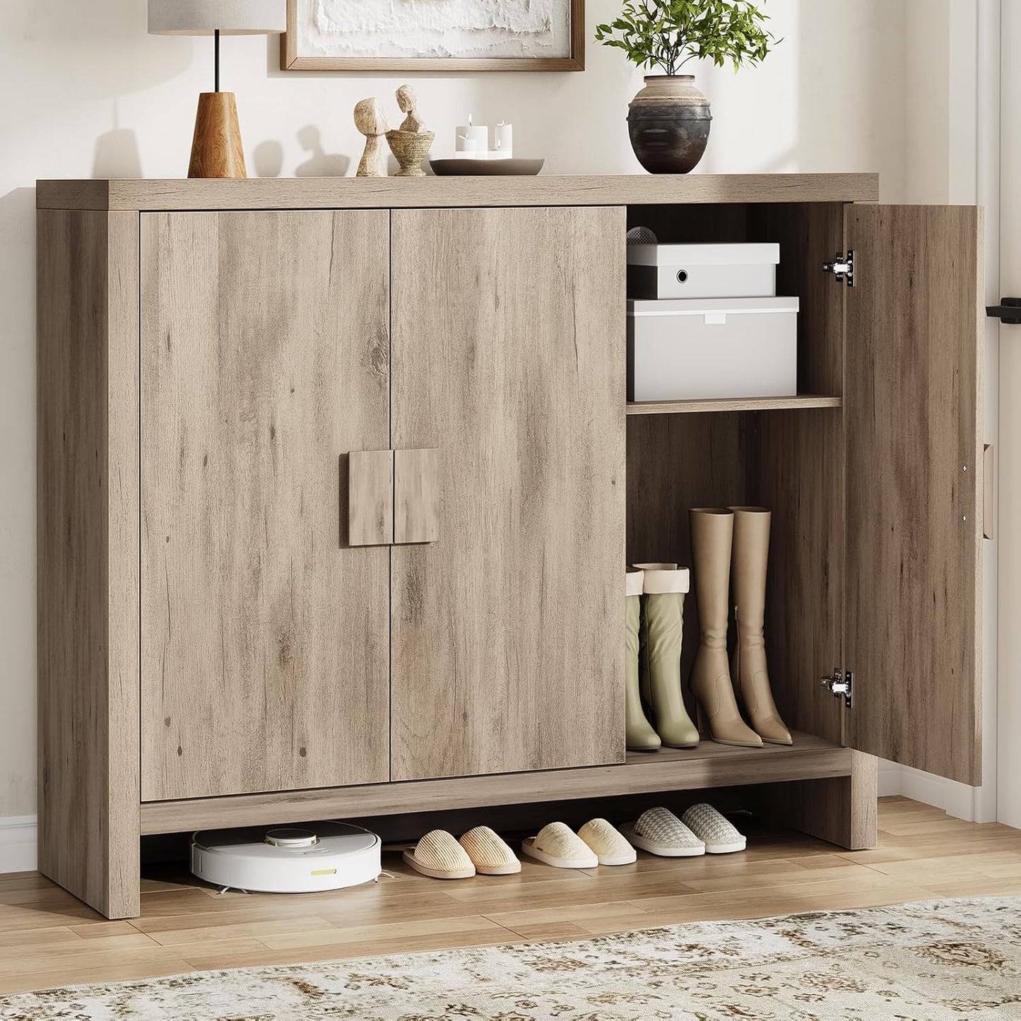 Onbrill Shoe Cabinet With 3 Doors, 30 Pairs Shoe Storage Cabinet With Adjustable Shelves