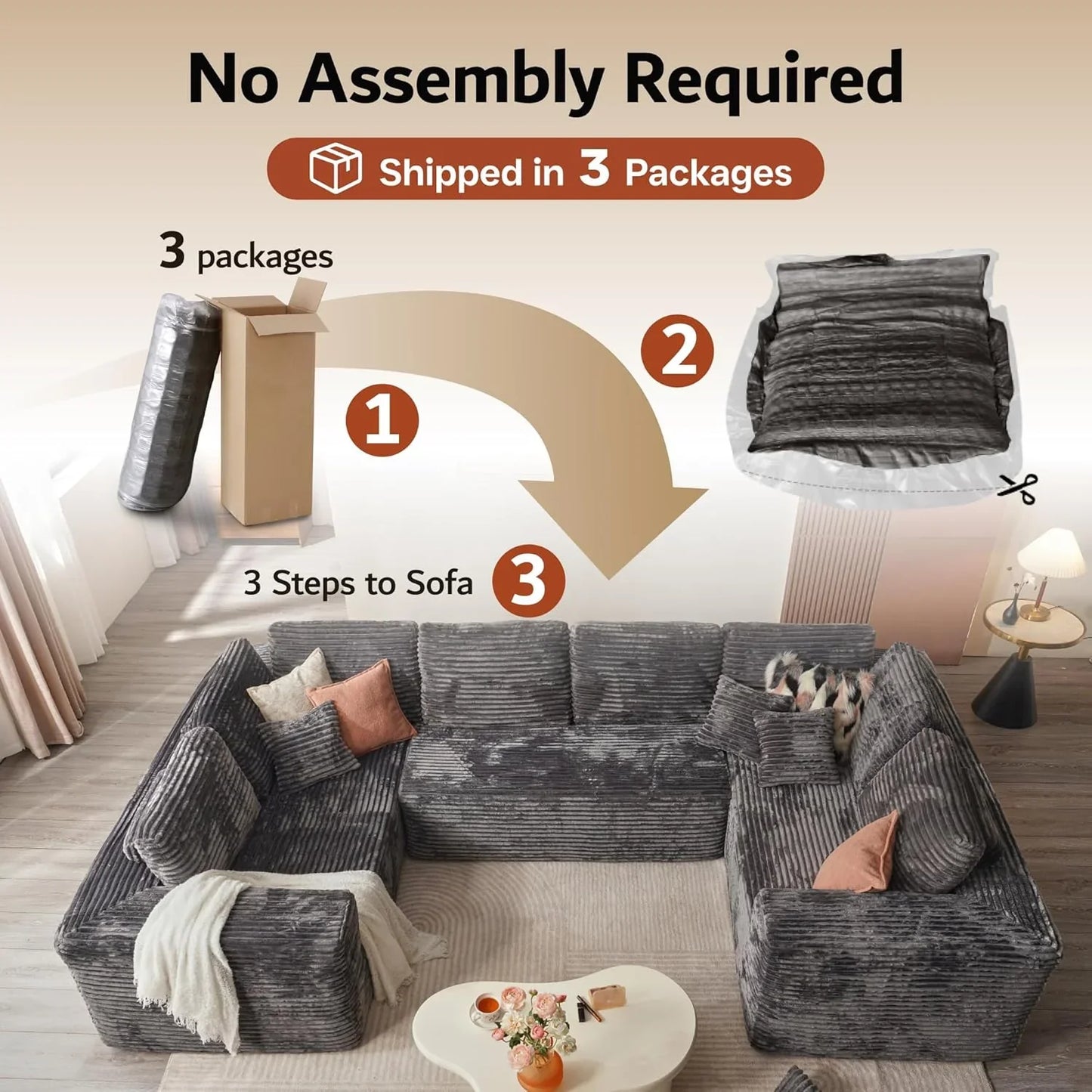Ovios 104 In. Cloud Sectional Couch With L-Shape Chaise, Modern Modular Sofa With Deep Seat, Upholstered Couches For Living Room Bedroom