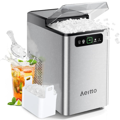 Aeitto Nugget Ice Maker 40Lbs/24H, Countertop Soft Chewable Ice Pebble Ice Machine, One-Click Operation