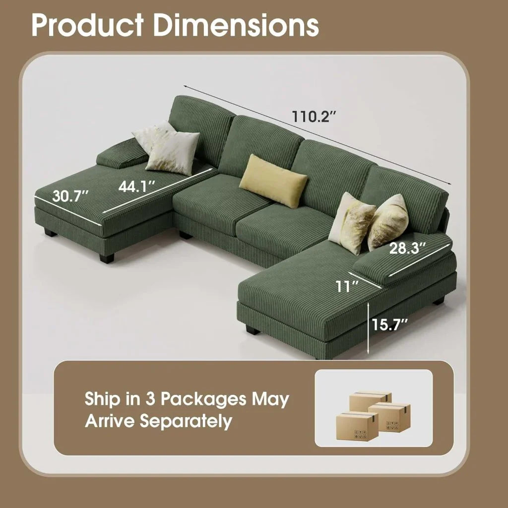 Furmax Sectional Couches For Living Room, U-Shaped Sofa Couch With Linen Fabric, 4 Seat Sofa Set With Double Chaise For Apartment, Fabric, Grey
