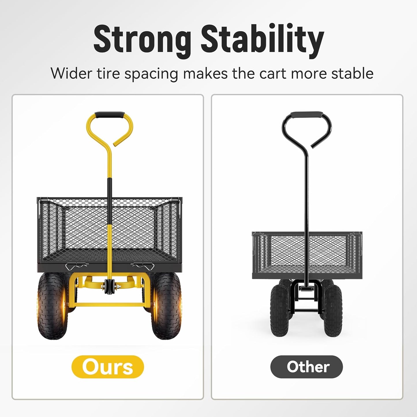 Steel Garden Cart 2-in-1 1400 Lbs Heavy Duty Utility Wagon With Removable Mesh Sides To Convert Into Flatbed 240 U-Turn 13 In. Pneumatic Tires