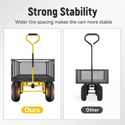 Steel Garden Cart 2-in-1 1400 Lbs Heavy Duty Utility Wagon With Removable Mesh Sides To Convert Into Flatbed 240 U-Turn 13 In. Pneumatic Tires