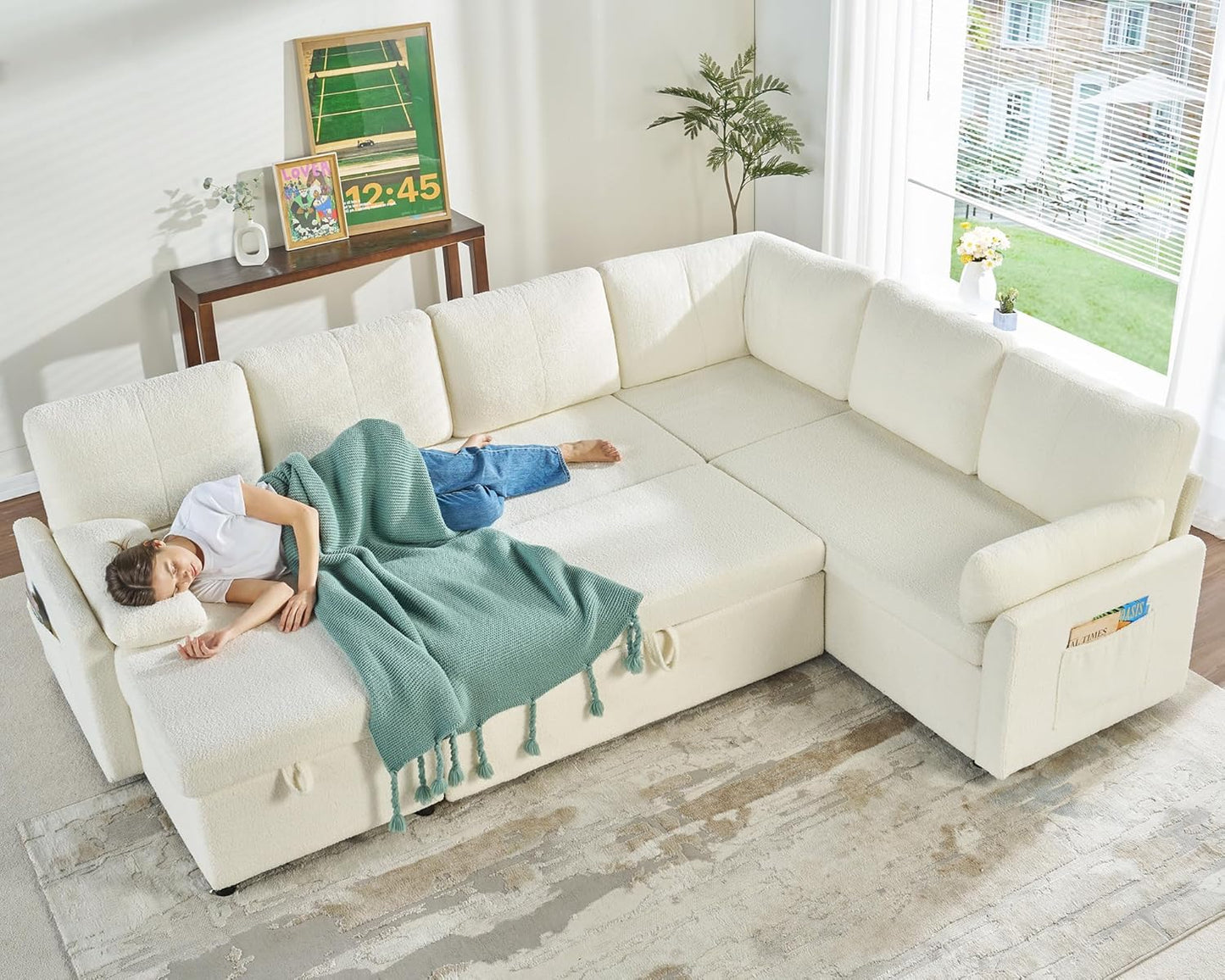 VanAcc Sofa Bed, Sleeper Sofa With Storage Chaise 2-in-1 Pull Out Couch Living Room