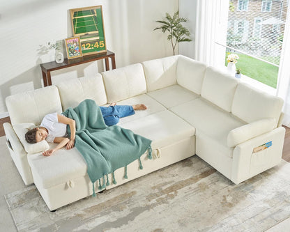 VanAcc Sofa Bed, Sleeper Sofa With Storage Chaise 2-in-1 Pull Out Couch Living Room