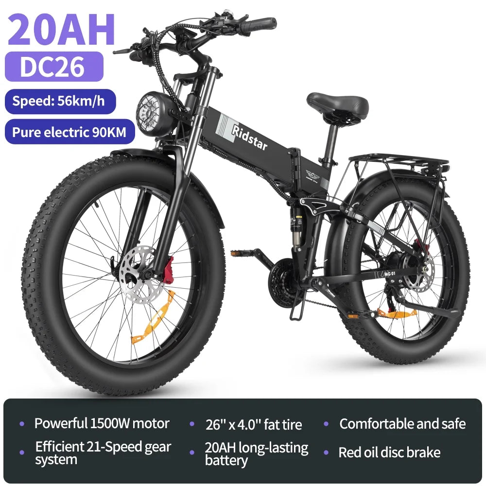 Eletric Bike For Adults 750W Motor 48V 20Ah Removable Battery 26 Fat Tire Folding E-Bike Shimano 21-Speed Mtb Cycling UL2849