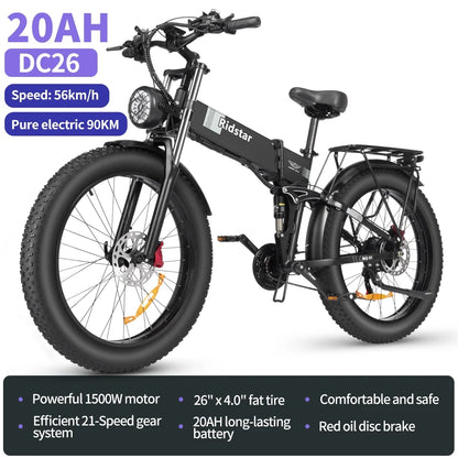 Eletric Bike For Adults 750W Motor 48V 20Ah Removable Battery 26 Fat Tire Folding E-Bike Shimano 21-Speed Mtb Cycling UL2849