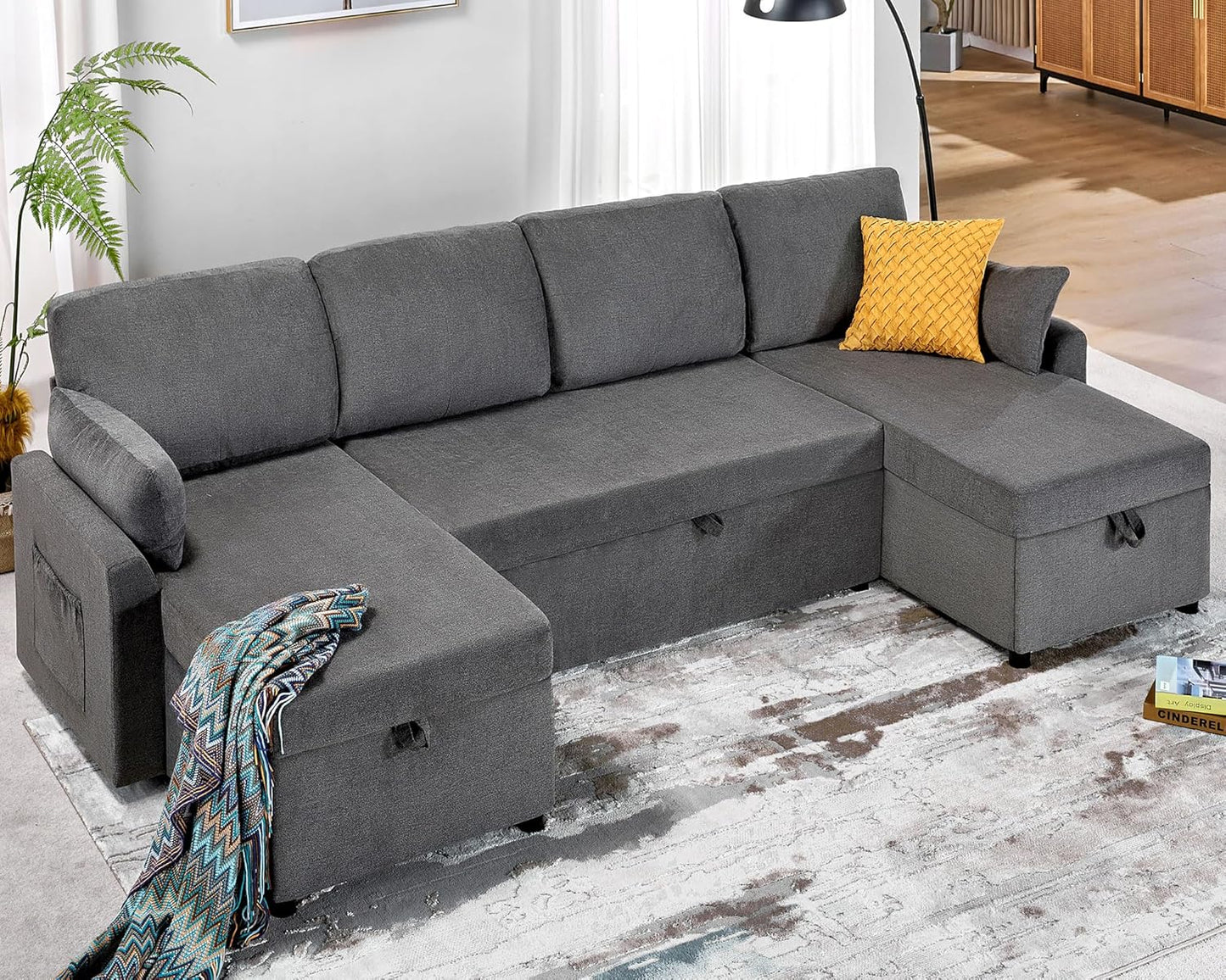 VanAcc Sofa Bed, Sleeper Sofa With Storage Chaise 2-in-1 Pull Out Couch Living Room