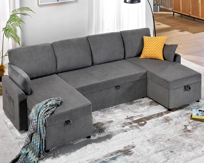 VanAcc Sofa Bed, Sleeper Sofa With Storage Chaise 2-in-1 Pull Out Couch Living Room