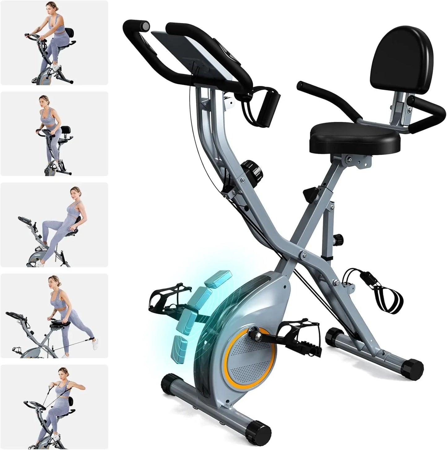 Foldable Exercise Bike Stationary Bikes For Home, 5-in-1 Indoor Workout Bike, Cycling Bike With 16-Level Quiet Magnetic Resistance