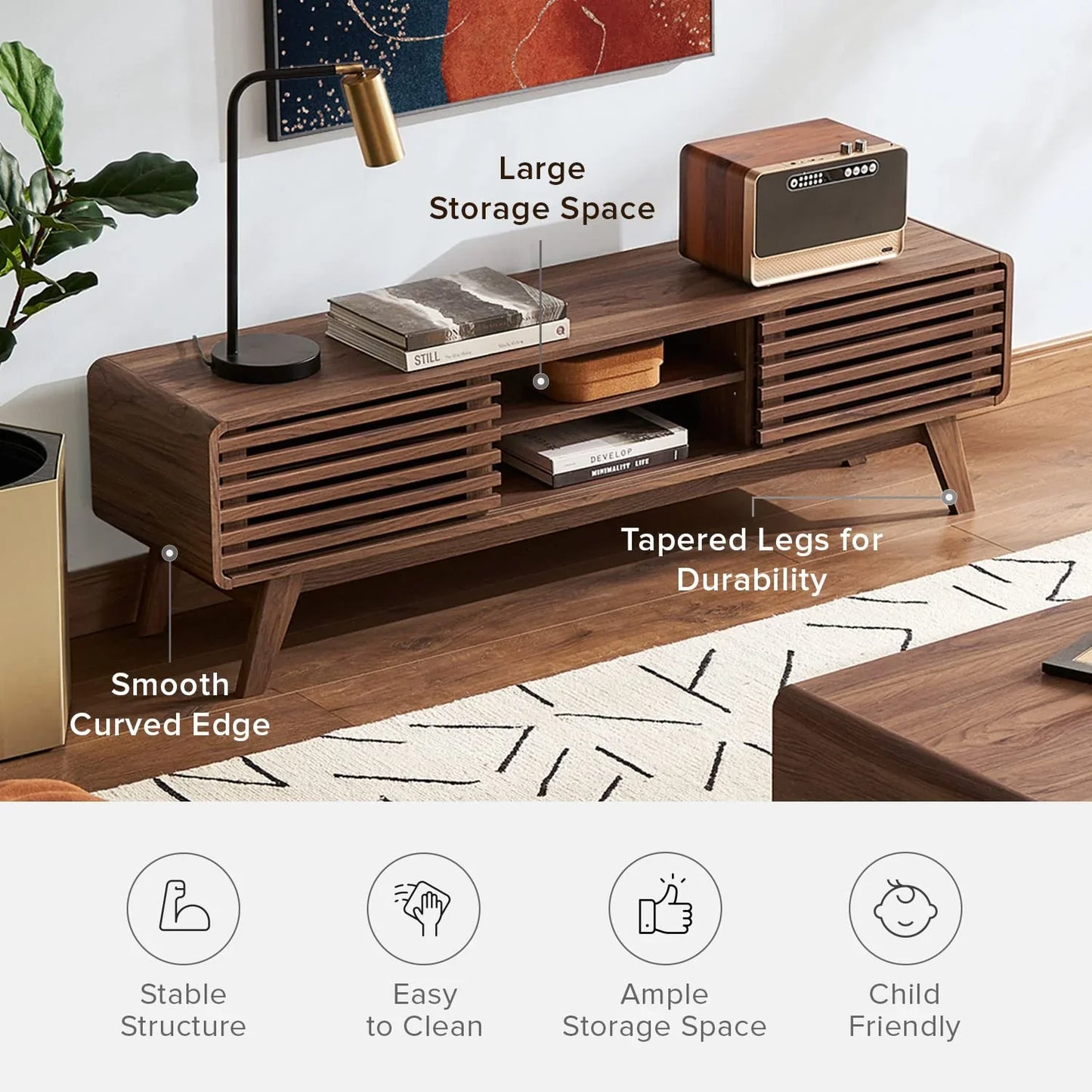Mopio Ensley 59 In. Walnut TV Stand For 55/60/65 In. TV