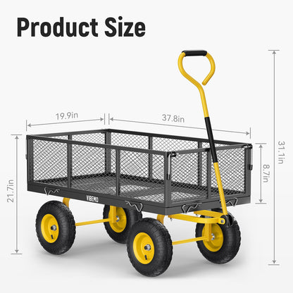Steel Garden Cart 2-in-1 1400 Lbs Heavy Duty Utility Wagon With Removable Mesh Sides To Convert Into Flatbed 240 U-Turn 13 In. Pneumatic Tires