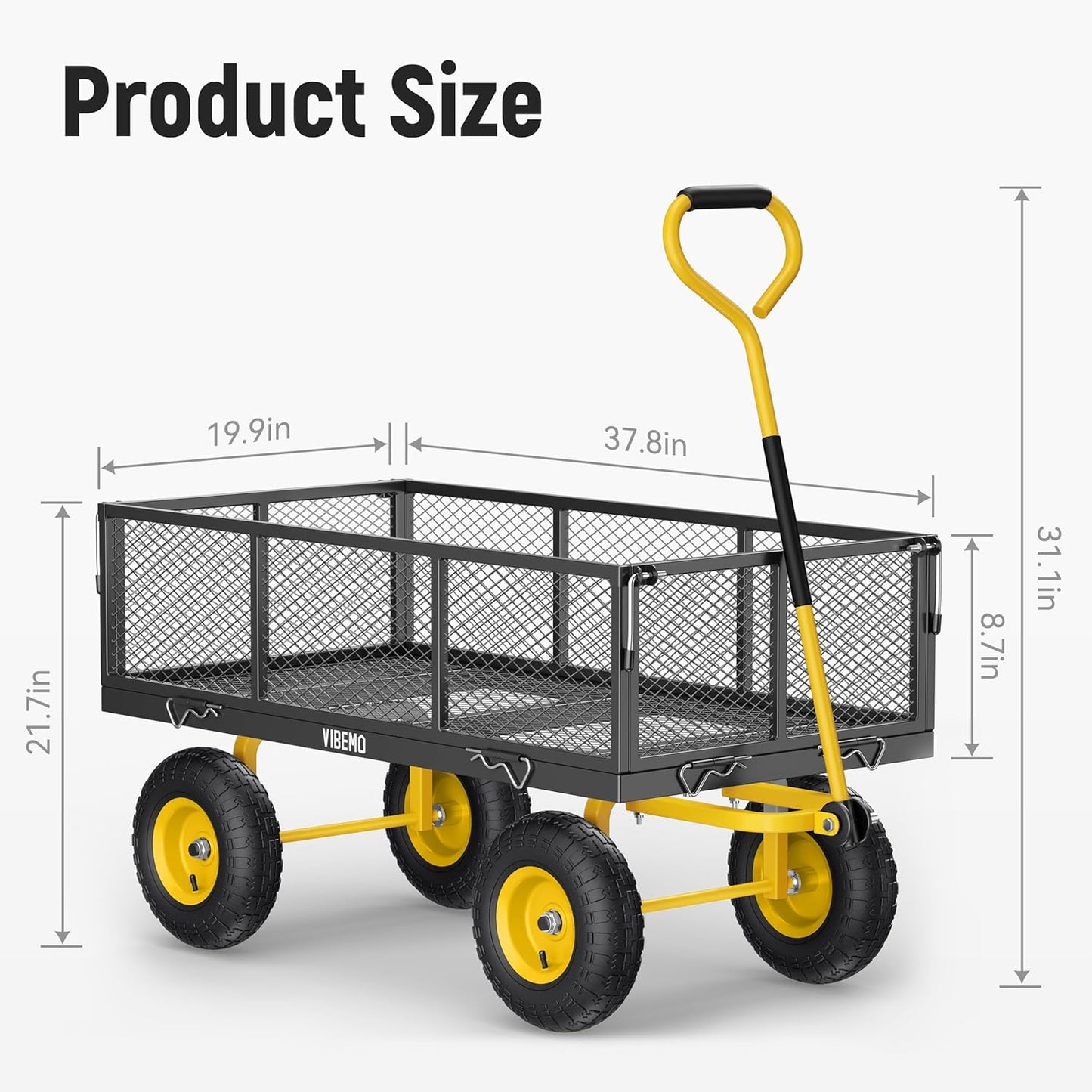 Steel Garden Cart 2-in-1 1400 Lbs Heavy Duty Utility Wagon With Removable Mesh Sides To Convert Into Flatbed 240 U-Turn 13 In. Pneumatic Tires