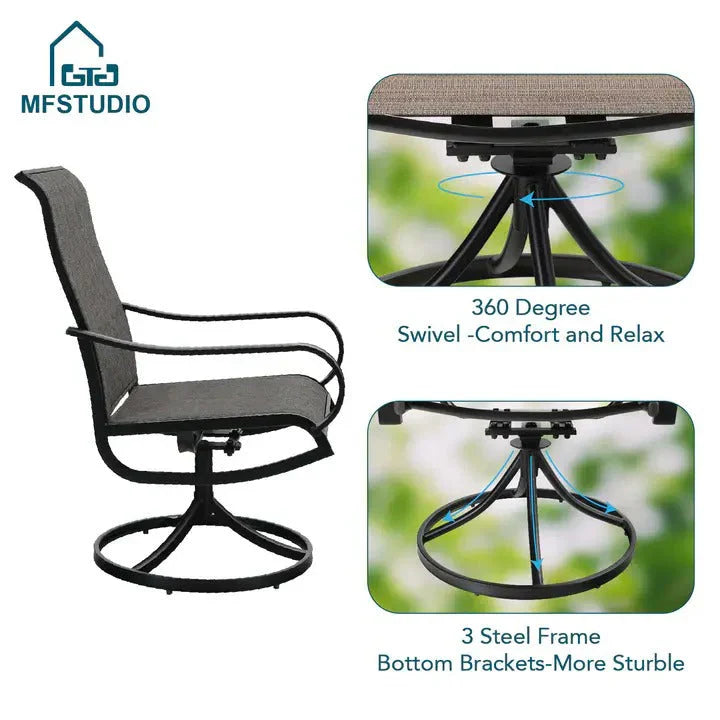 8 Pieces Patio Dining Set With Umbrella, Outdoor Furniture Set With 6 Sling Dining Swivel Chairs