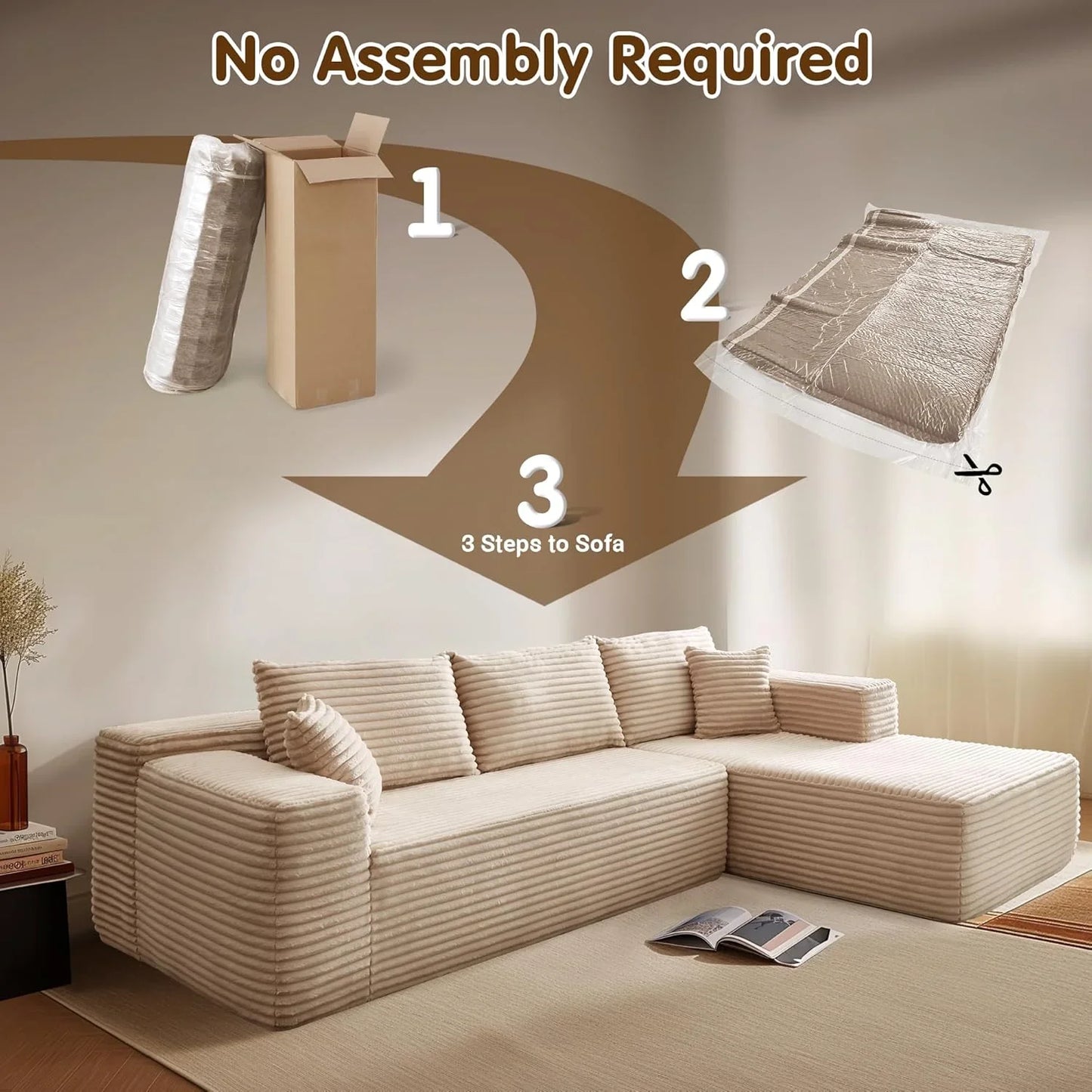 Ovios 104 In. Cloud Sectional Couch With L-Shape Chaise, Modern Modular Sofa With Deep Seat, Upholstered Couches For Living Room Bedroom