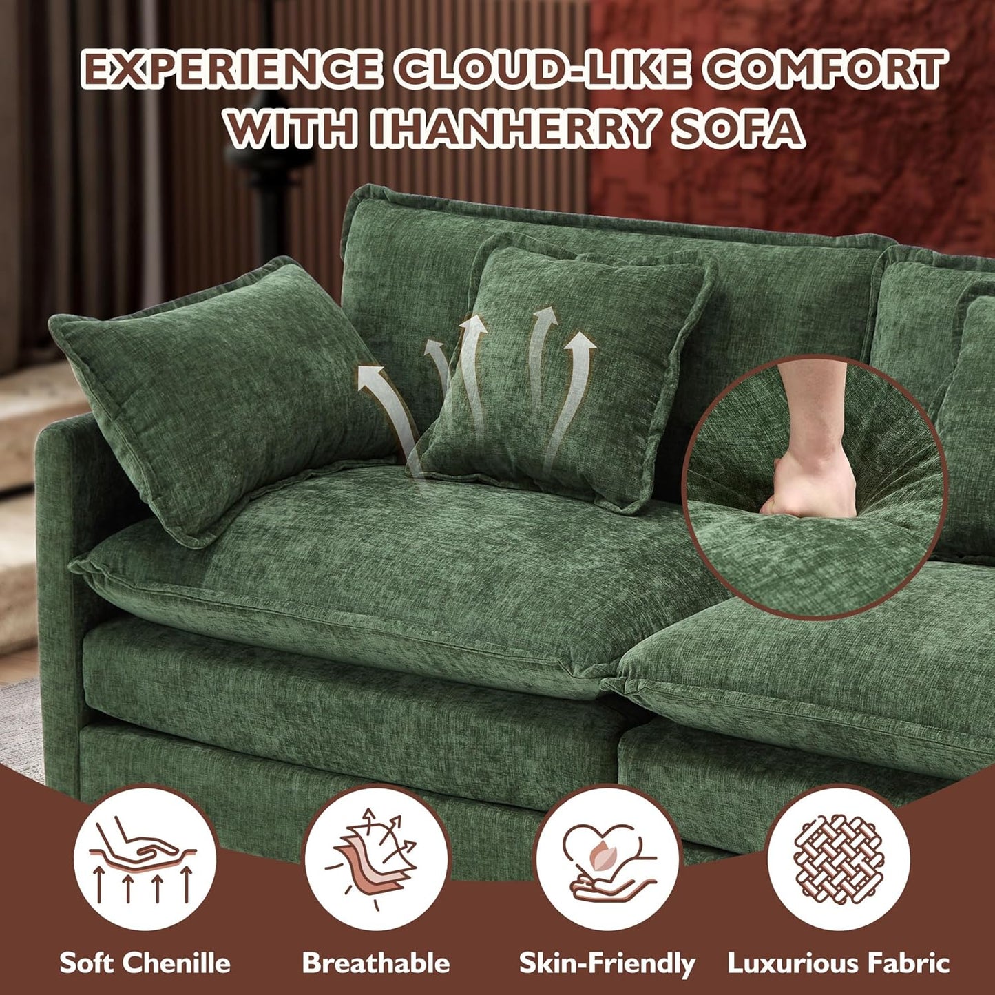 111.4 In. L-Shaped Modern Sofa Modular Cloud Sofa Ottoman 4-Seater Chenille Deep Seat Sofa